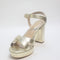 Womens OFFICE Honor Cross Over Platform Block Heel Sandals Gold UK Size 6