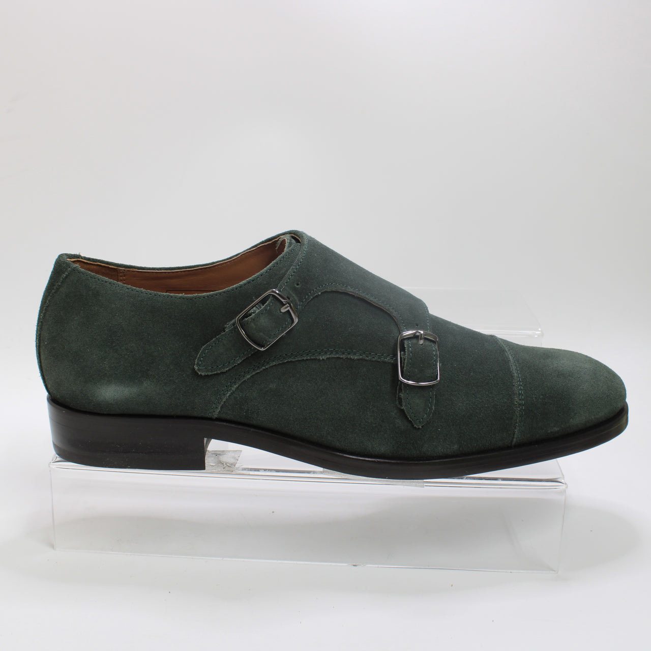 Mens REISS Amalfi Suede Double Monk Strap Shoes Forest Green - UK Size 8