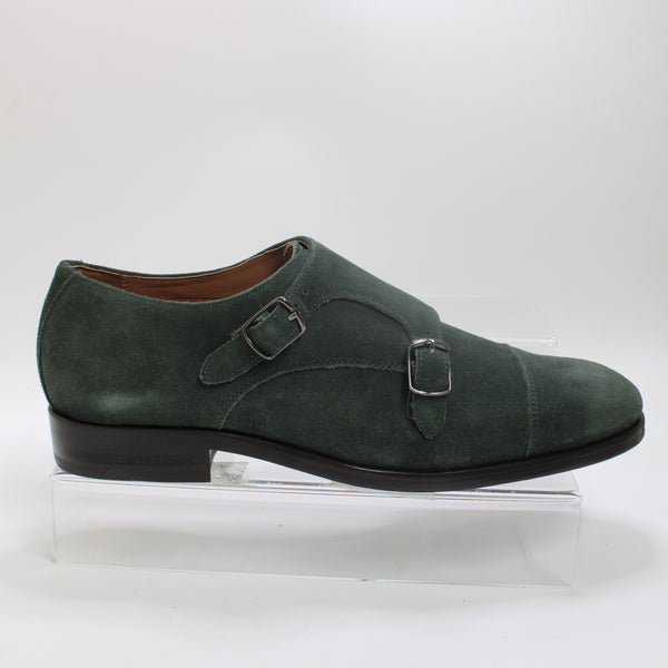 Mens REISS Amalfi Suede Double Monk Strap Shoes Forest Green - UK Size 8