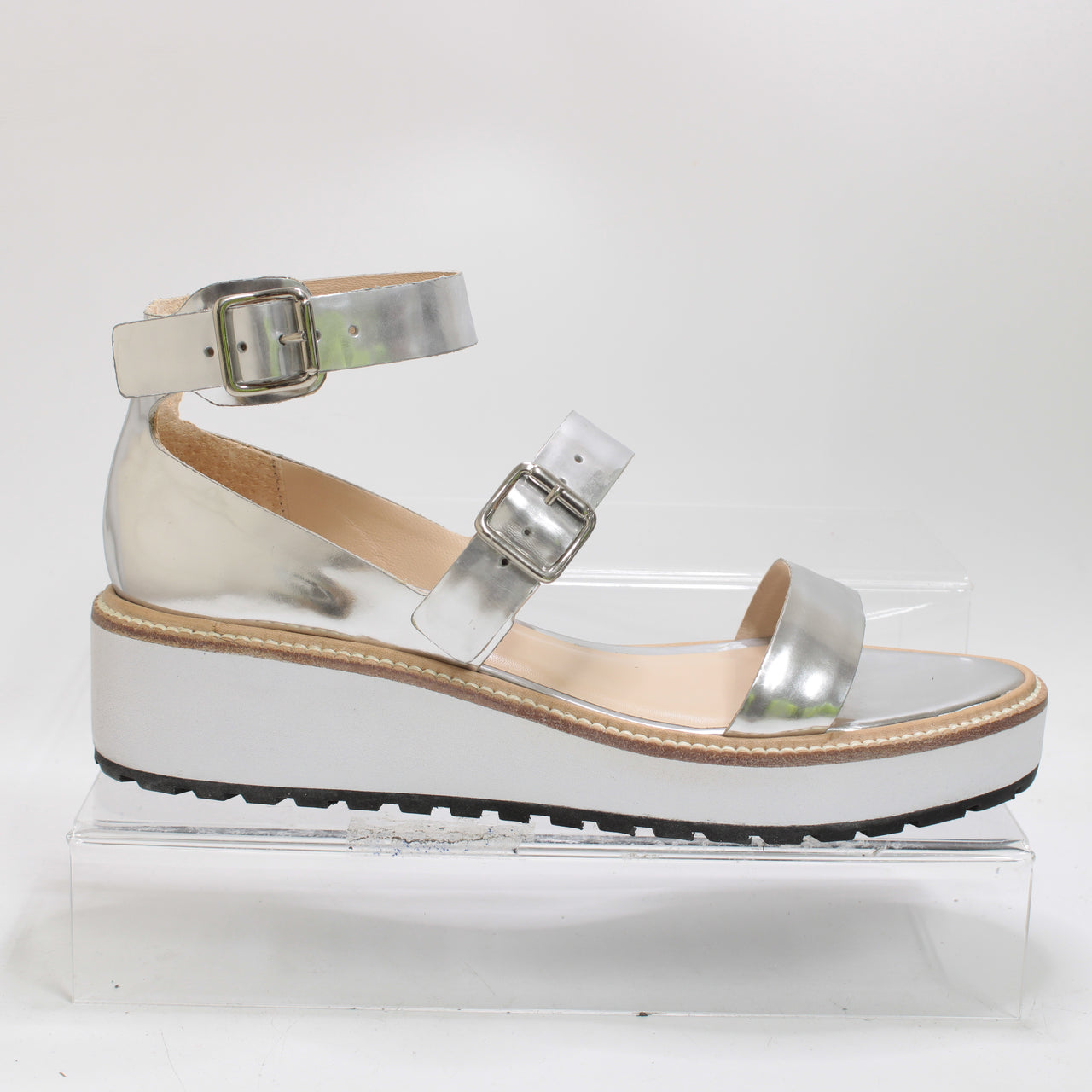 Womens Loeffler Randall Inc Pia Wedge Sandal Silver Mirror Leather
