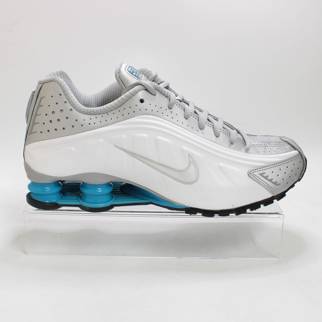 Nike Shox R4 Trainers Silver White Blue Lagoon Uk Sizes 7