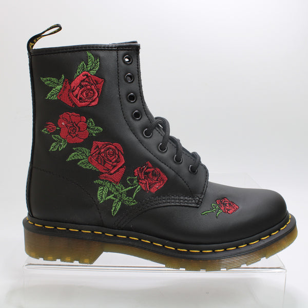 Womens Dr. Martens 1460 Vonda Floral Rose Black Leather Lace Up Boots - UK Size 6