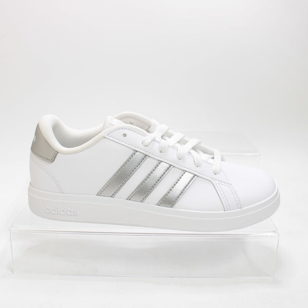 Kids adidas Grand Court Trainers White Silver - UK Size 4