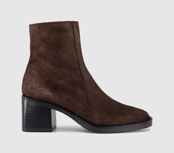 Womens OFFICE Annabella Square Toe Leather Block Heel Boots Brown Suede UK Size 5