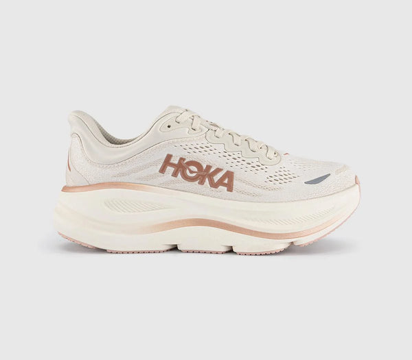 HOKA Bondi 9 Trainers Oat Milk Rose Gold F UK Size 5