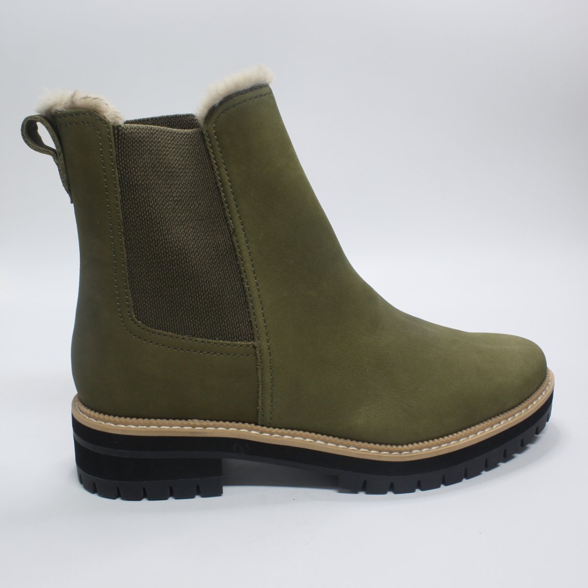 Womens TOMS Bennet Chelsea Faux Fur Lined Boots Olive UK Size 5.5