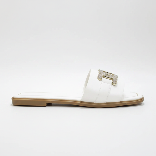 Womens OFFICE Sliders White Diamante UK Size 7
