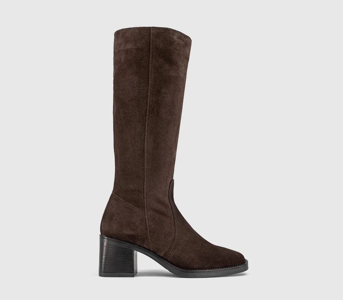 Womens OFFICE Karamel Knee High Block Heel Boots Brown Suede UK Size 6