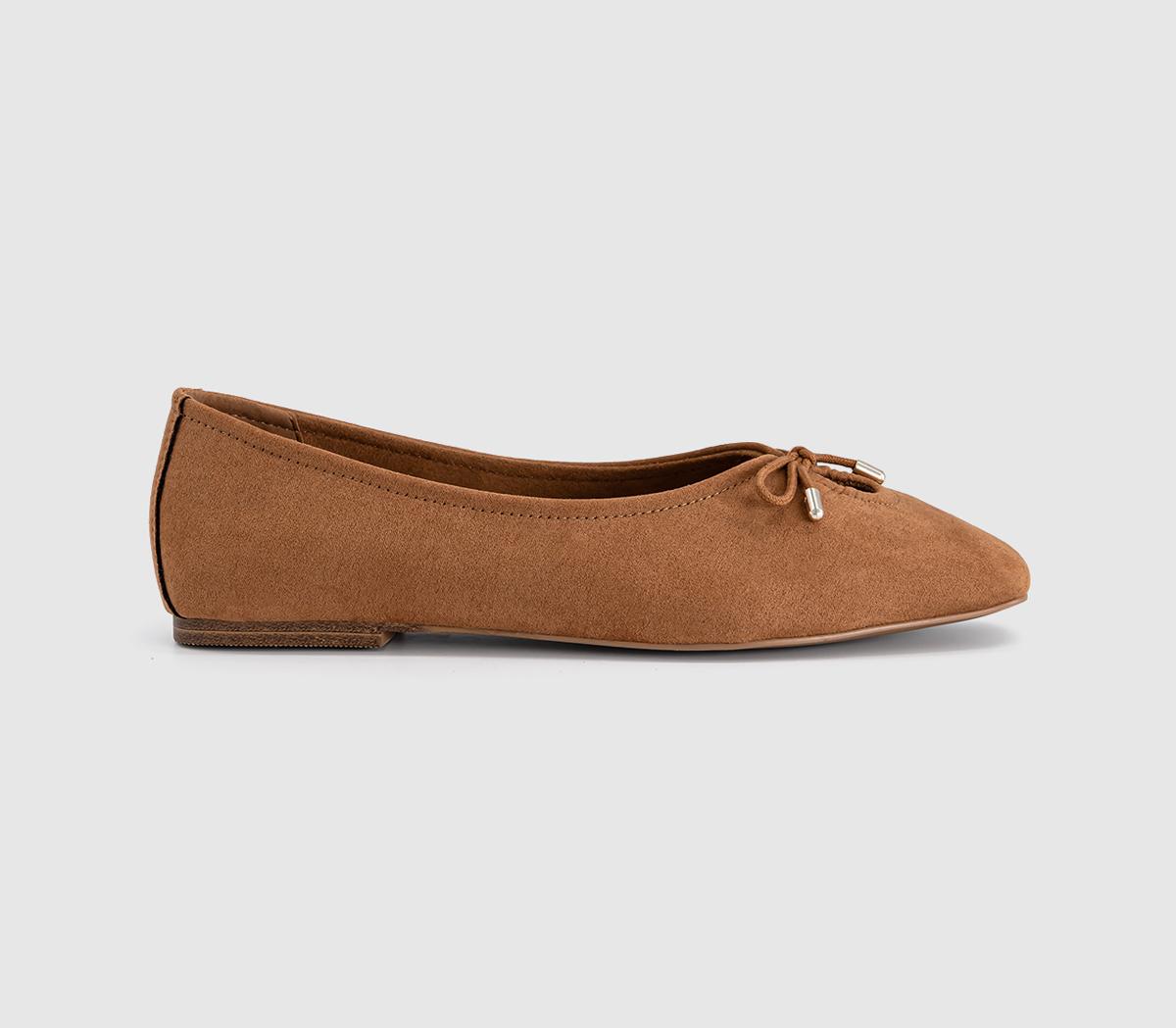 Womens OFFICE Freya Bow Ballerina Flats Tan Faux Suede UK Size 5