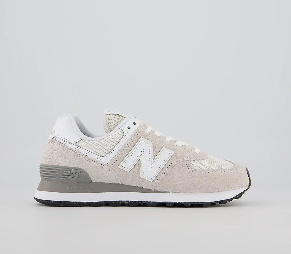 New Balance 574 Light Grey White Black Green Leaf Trainers UK Size 4