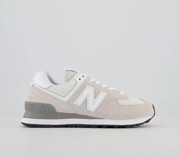 New Balance 574 Light Grey White Black Green Leaf Trainers UK Size 4