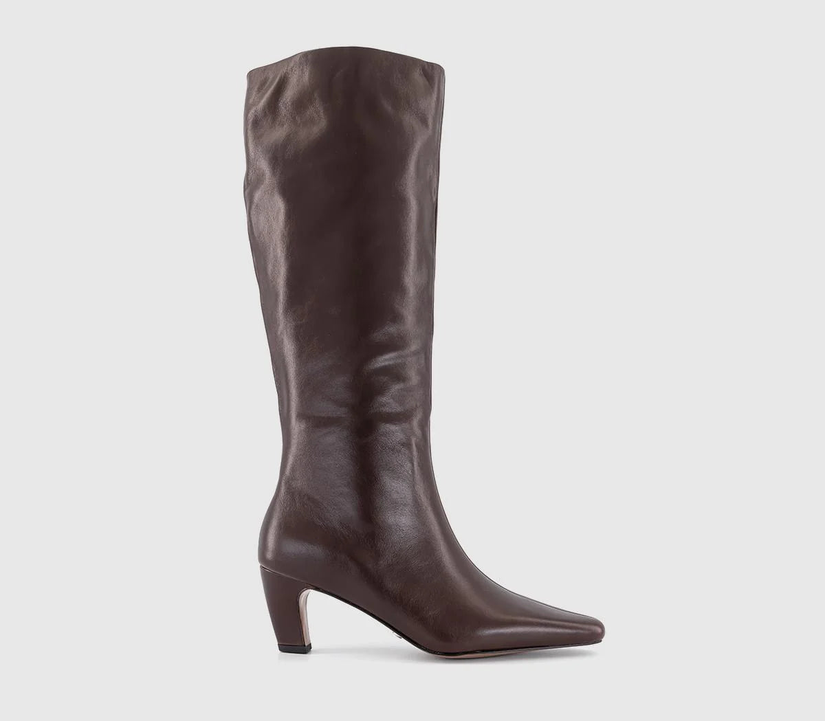 Womens OFFICE Kensington Curve Heel Knee High Boots Brown Leather UK Size 6
