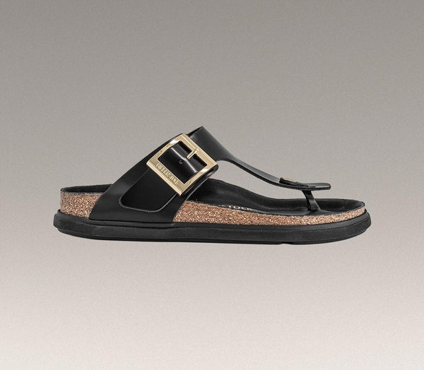 Womens BIRKENSTOCK Gizeh Droplet Sandals Black High Shine
