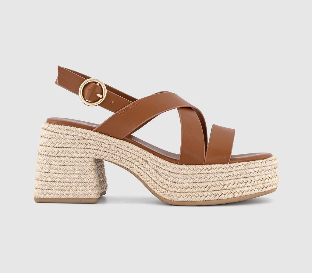 Womens OFFICE Menorca Espadrille Block Heeled Sandals Dark Tan