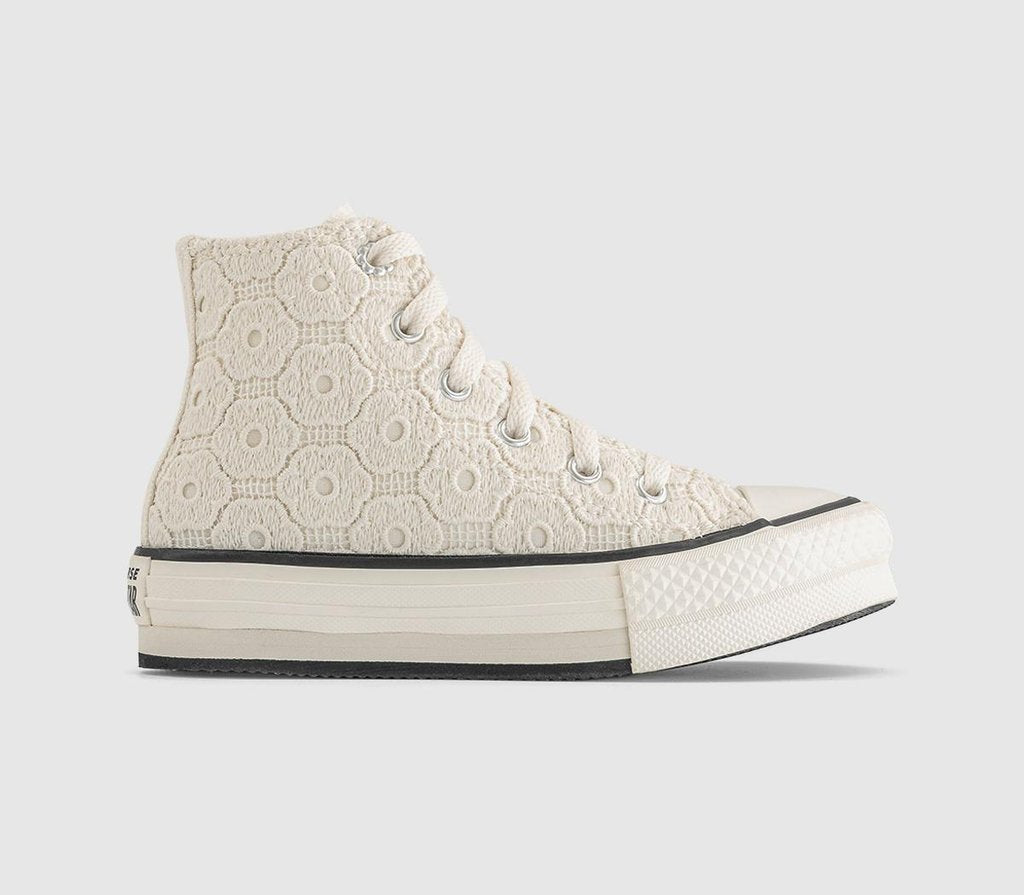 Kids Converse All Star Eva Lift Hi Youth Trainers Floral Crochet Egret Black