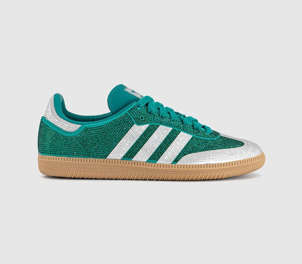 adidas Samba OG Trainers Rhinestone Equipment Green Silver Metallic Gum