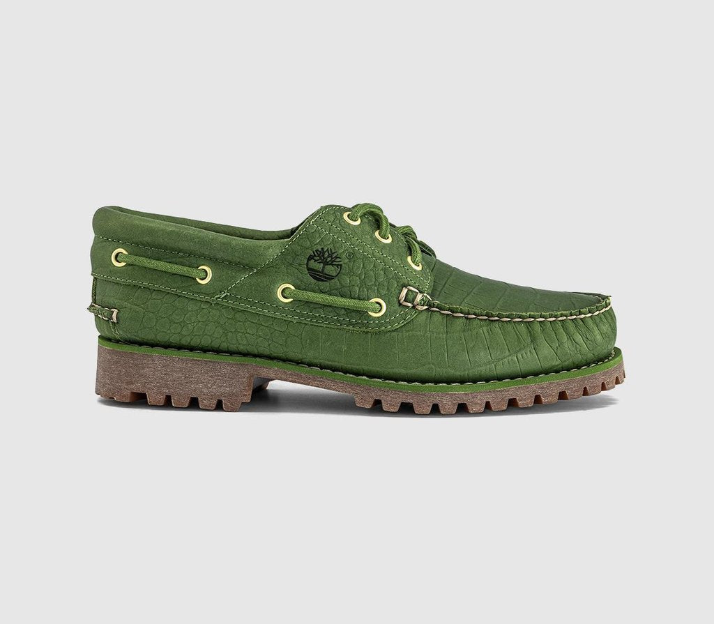 Mens Timberland Authentic 3 Eye Lug Men's Boat Shoes Croc Green