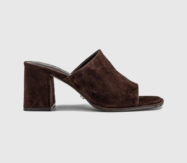 Womens OFFICE Monroe Block Heel Mules Brown Suede