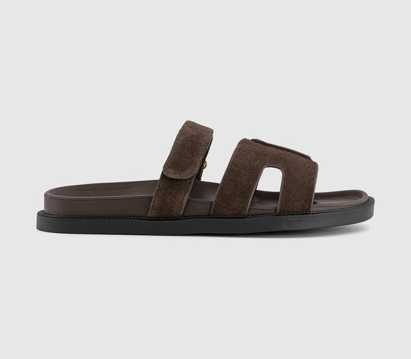 Womens OFFICE Sl Serena  Cut Out Two Strap Footbed Sandal Brown Suede