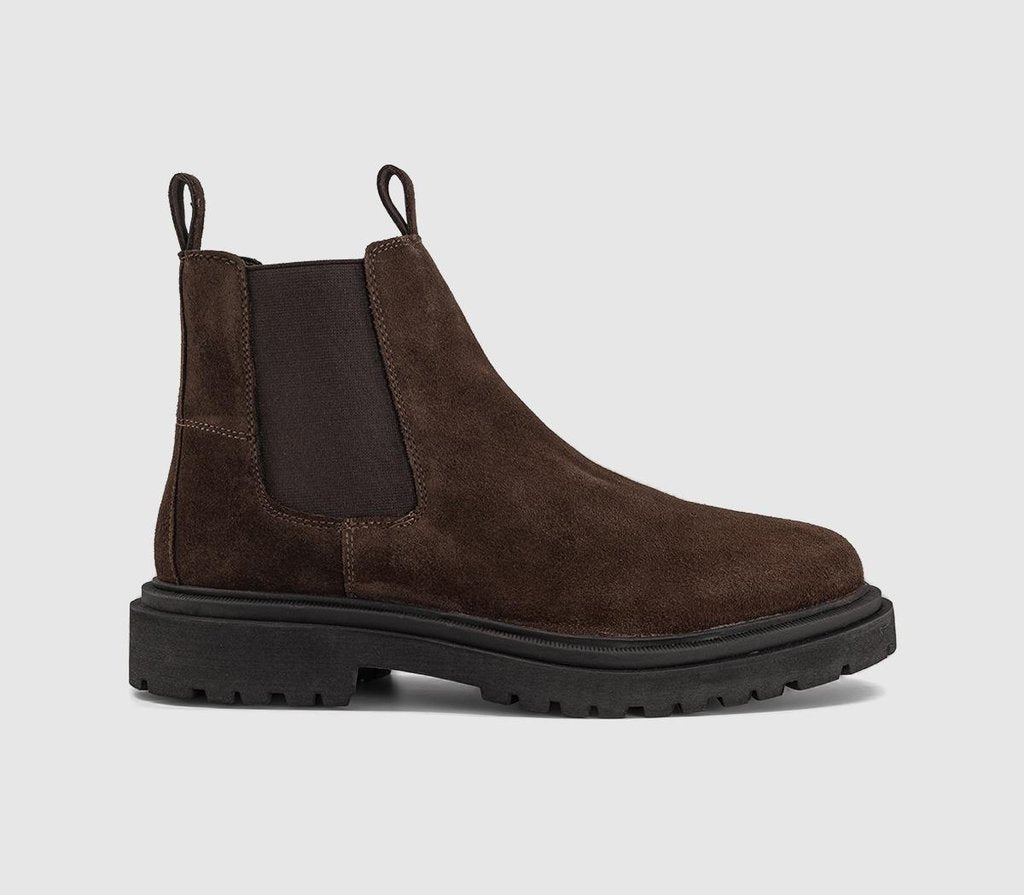 Mens OFFICE Bedford Chunky Chelsea Boots Brown Suede