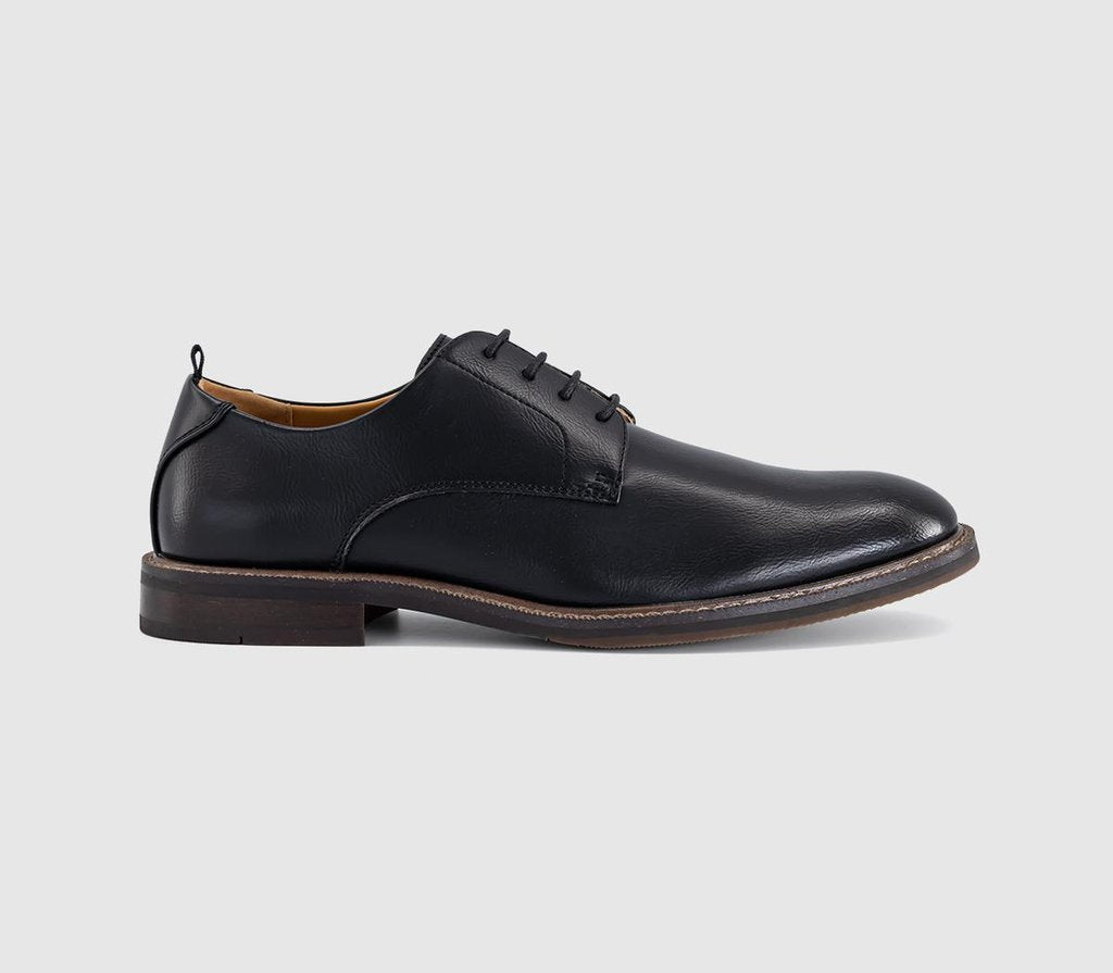 Mens OFFICE Marlborough Stitch Detail Plain Toe Derby Shoes Black