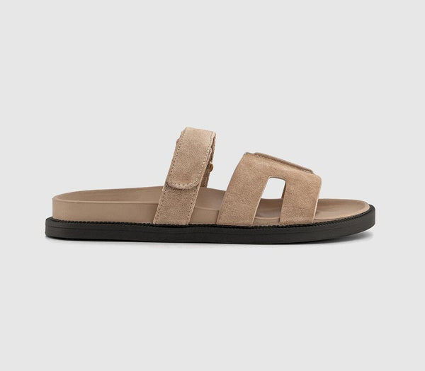 Womens OFFICE Sl Serena  Cut Out Two Strap Footbed Sandal Taupe Suede