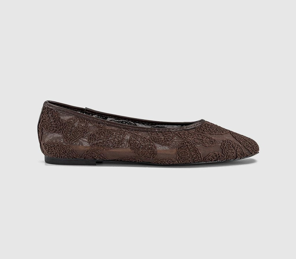 Womens OFFICE Foxglove Embroidered Leaf Print Ballet Pumps Brown