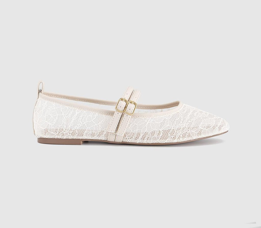 Womens OFFICE Fenix Double Strap Mary Jane Ballet Pumps Cream Lace
