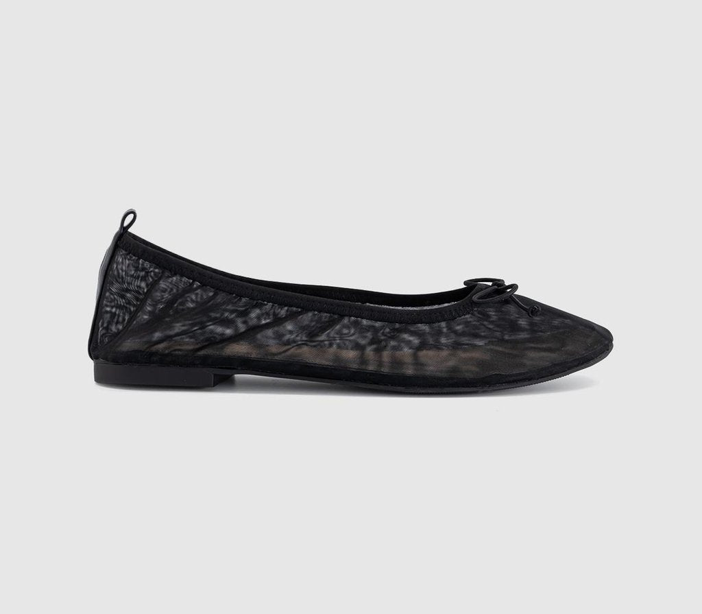 Womens OFFICE Flutter Mesh Bow Ballerinas Black