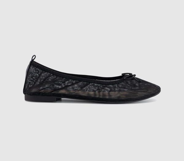 Womens OFFICE Flutter Mesh Bow Ballerinas Black
