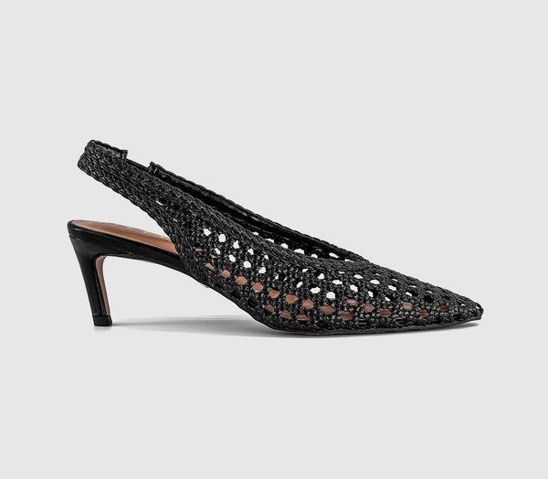 Womens OFFICE Marais Basket Weave Slingback Court Heels Black
