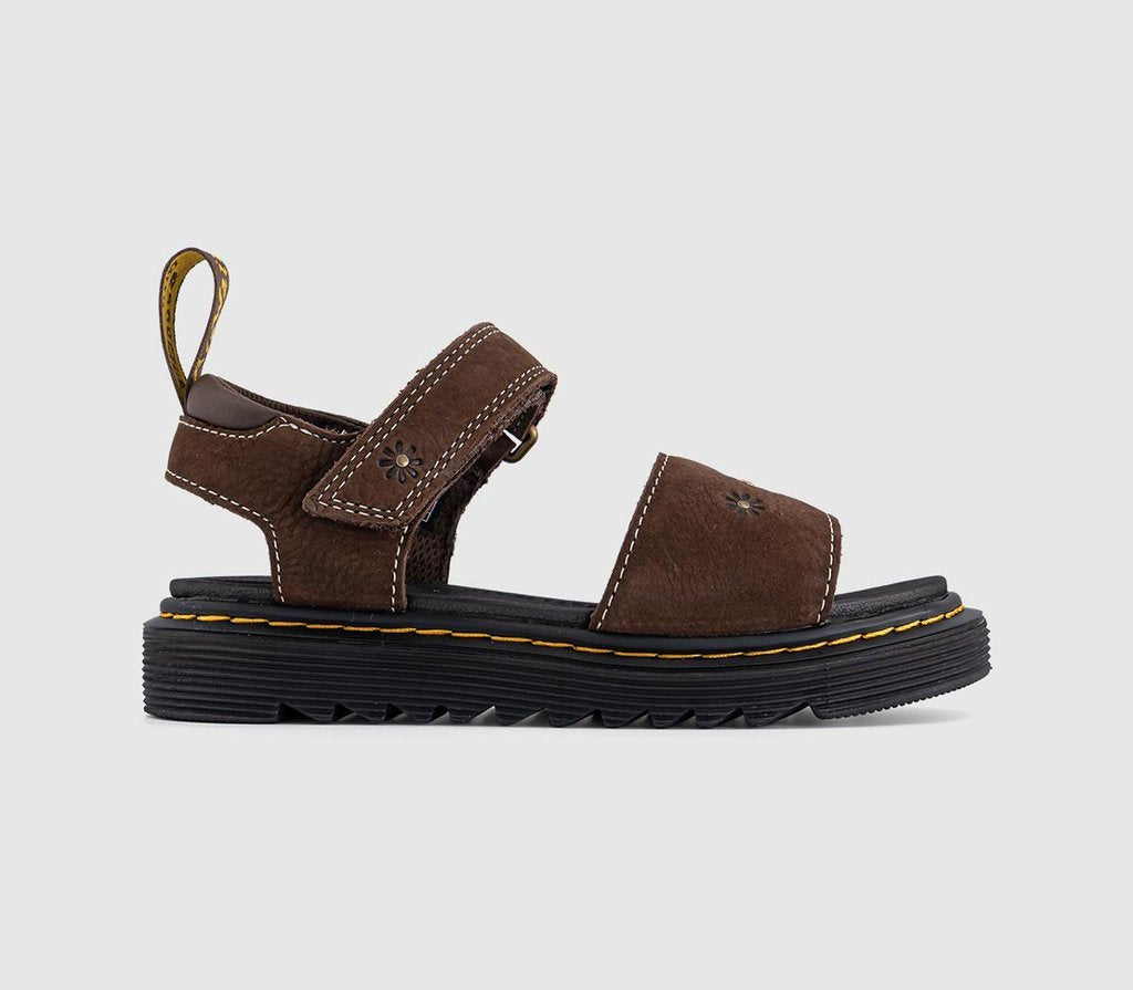 Kids Dr. Martens Marlowe Flower Kids Sandals Dark Brown Tumbled Nubuck