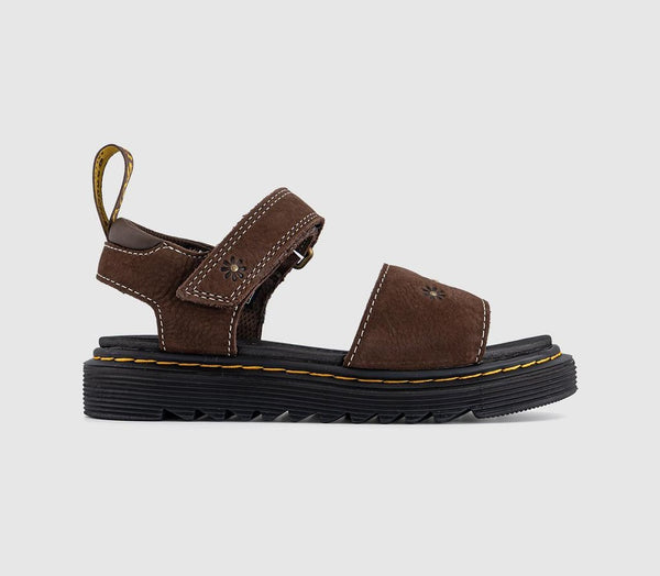 Kids Dr. Martens Marlowe Flower Kids Sandals Dark Brown Tumbled Nubuck