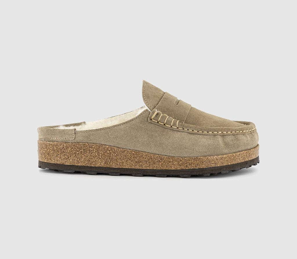 Mens BIRKENSTOCK Naples Shearling Clogs Taupe Suede