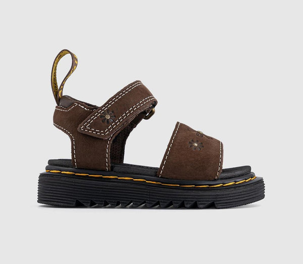 Kids Dr. Martens Marlowe Flower Toddler Sandals Dark Brown Tumbled Nubuck