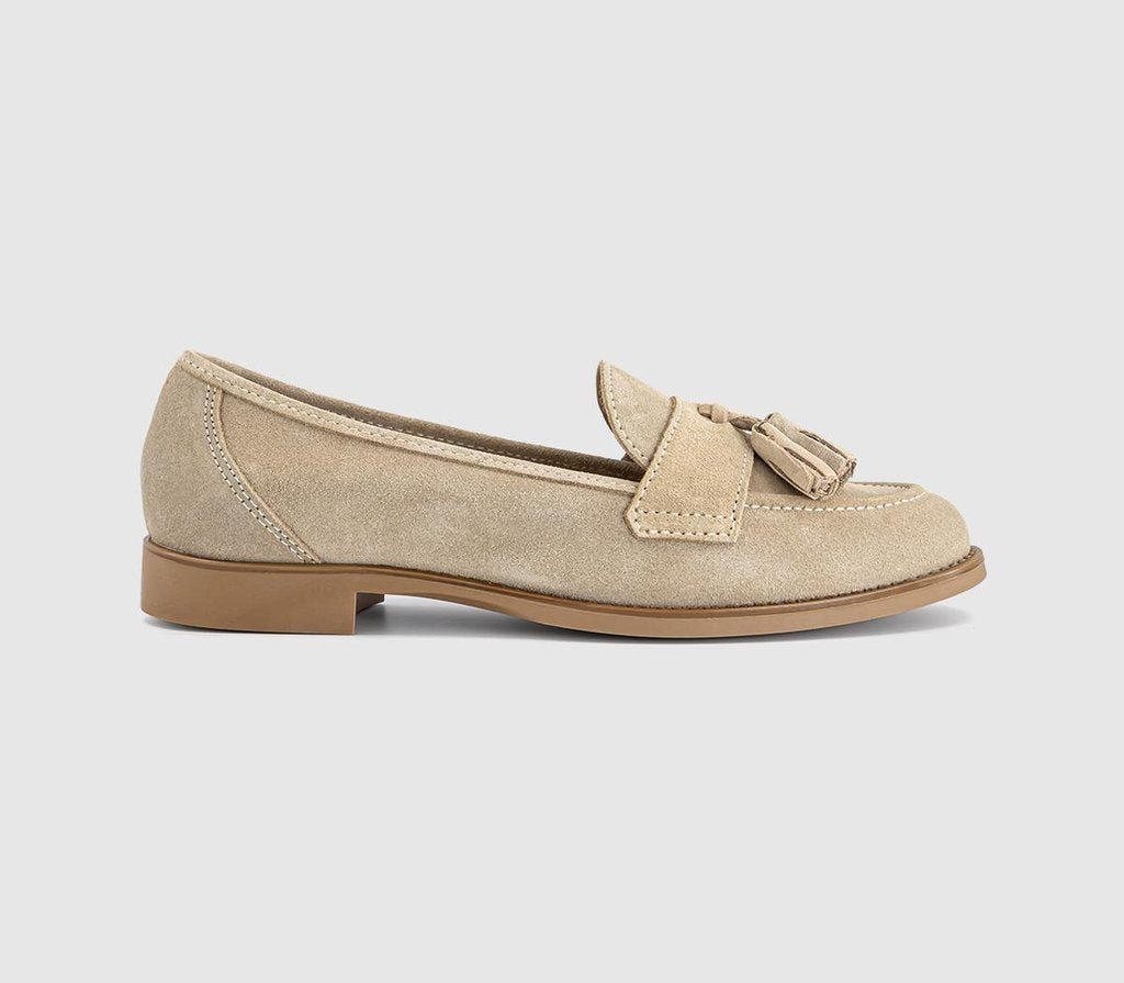 Womens OFFICE Flicker Tassel Loafers Beige Suede