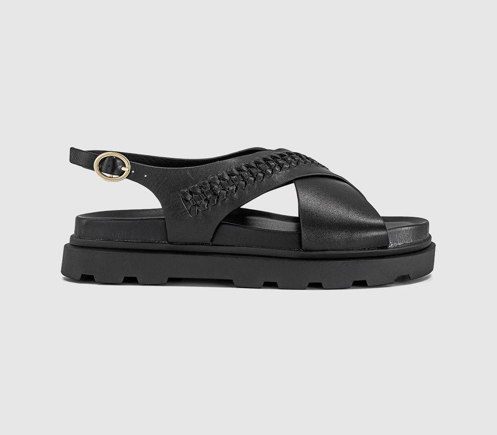 Womens EARTHADDICT Fleur Cross Over Chunky Sandals Black Leather