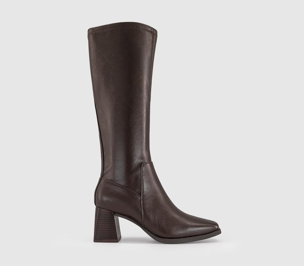 Womens OFFICE Kiwi Stretch Leg Block Heel Knee Boots Brown