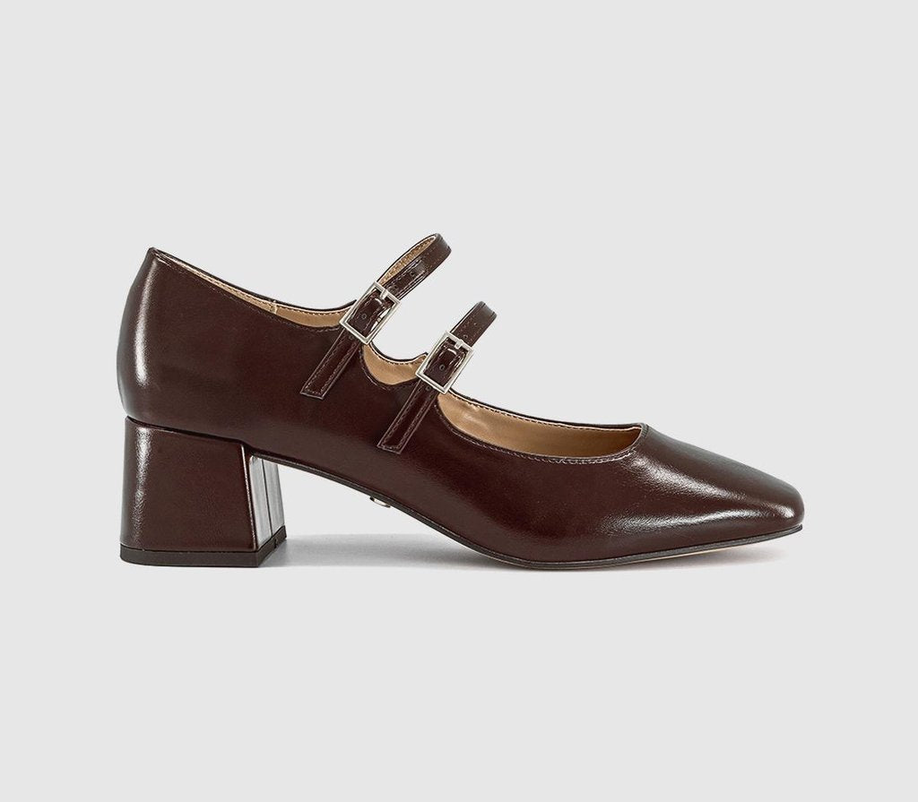 Womens OFFICE Mercy Double Strap Heeled Mary Janes Brown