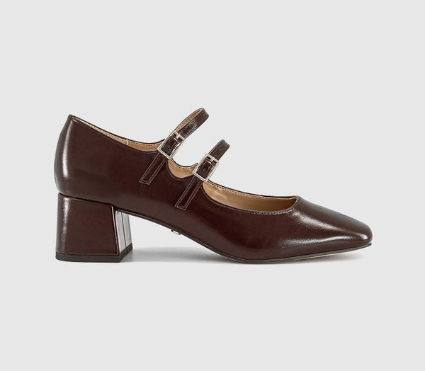 Womens OFFICE Mercy Double Strap Heeled Mary Janes Brown