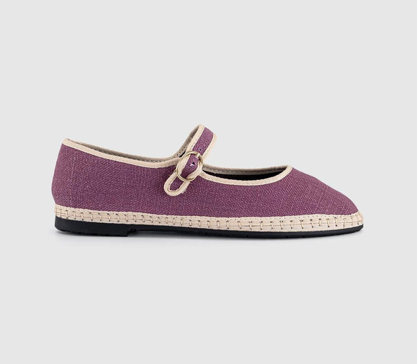 Womens Flabelus Mary Janes Linen Pink White Linen