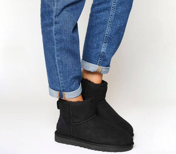 Womens UGG Classic Mini II Boots Black Suede - OFFCUTS SHOES by OFFICE