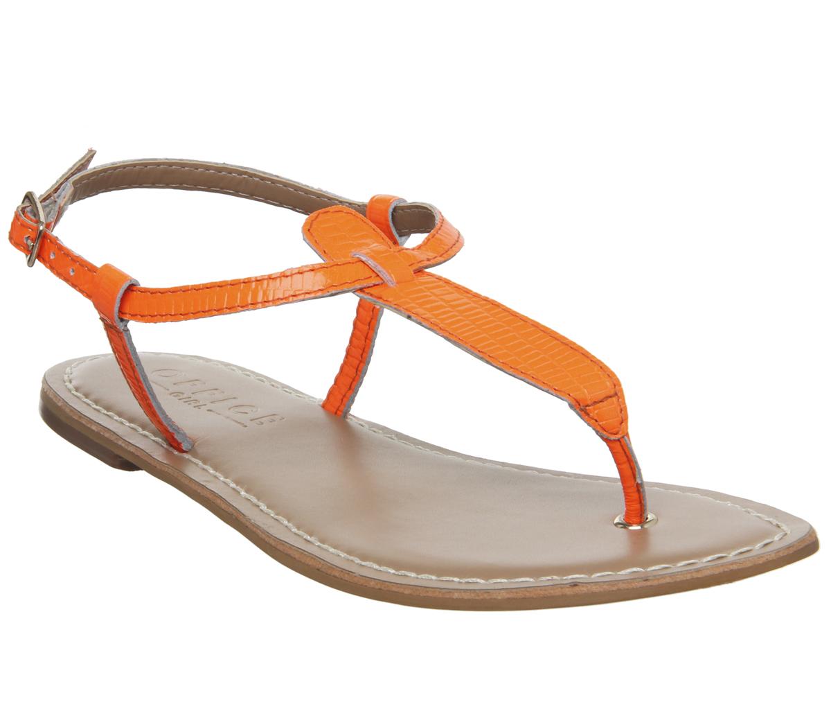Womens Office Samba Toe Post Sandals Orange Snake Leather