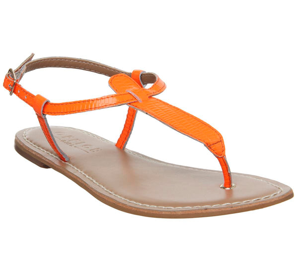 Womens Office Samba Toe Post Sandals Orange Snake Leather