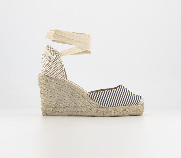 Womens Office Marmalade Espadrille Wedges Navy Stripe Canvas