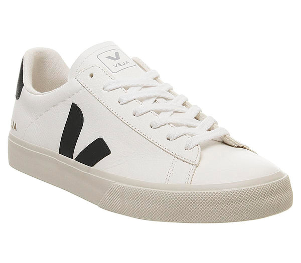 Mens Veja Campo White Black Leather Trainers