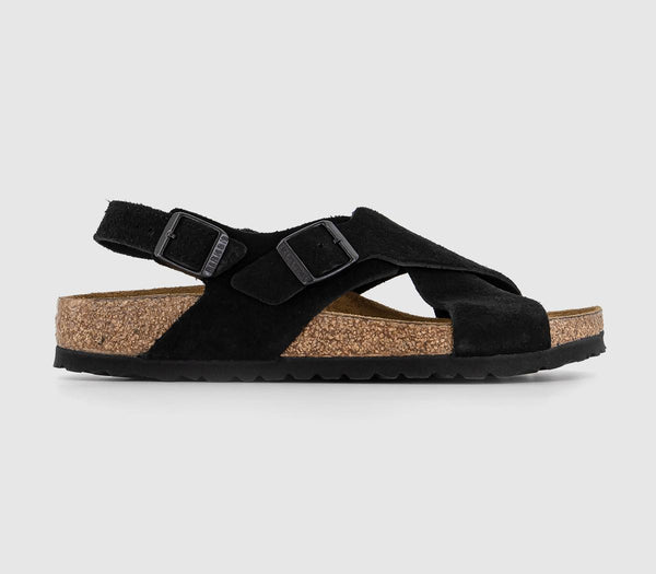 Womens Birkensotck Tulum Cross Sandals Black Suede