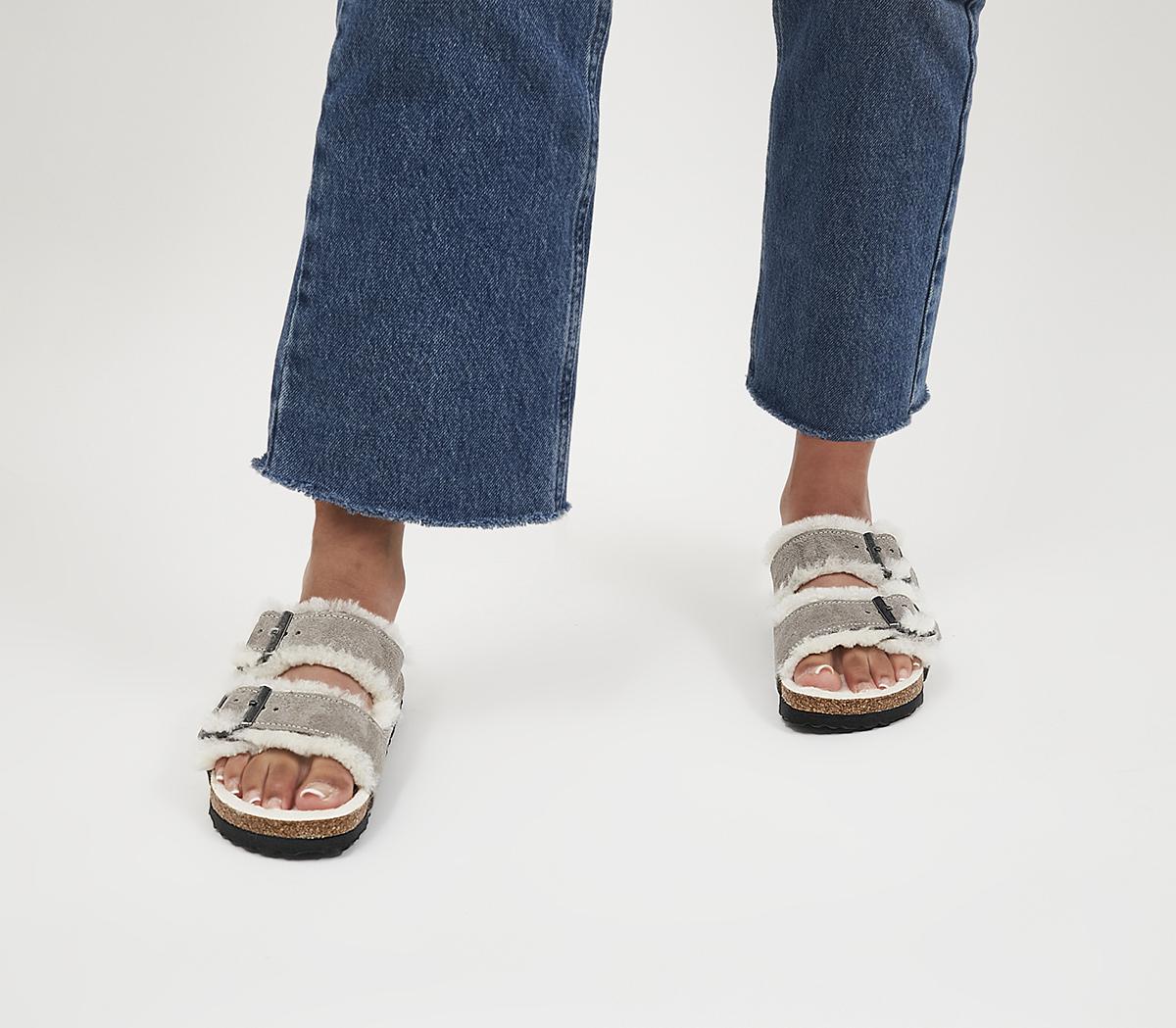 Womens Birkenstock Arizona Shearling Stone Coin