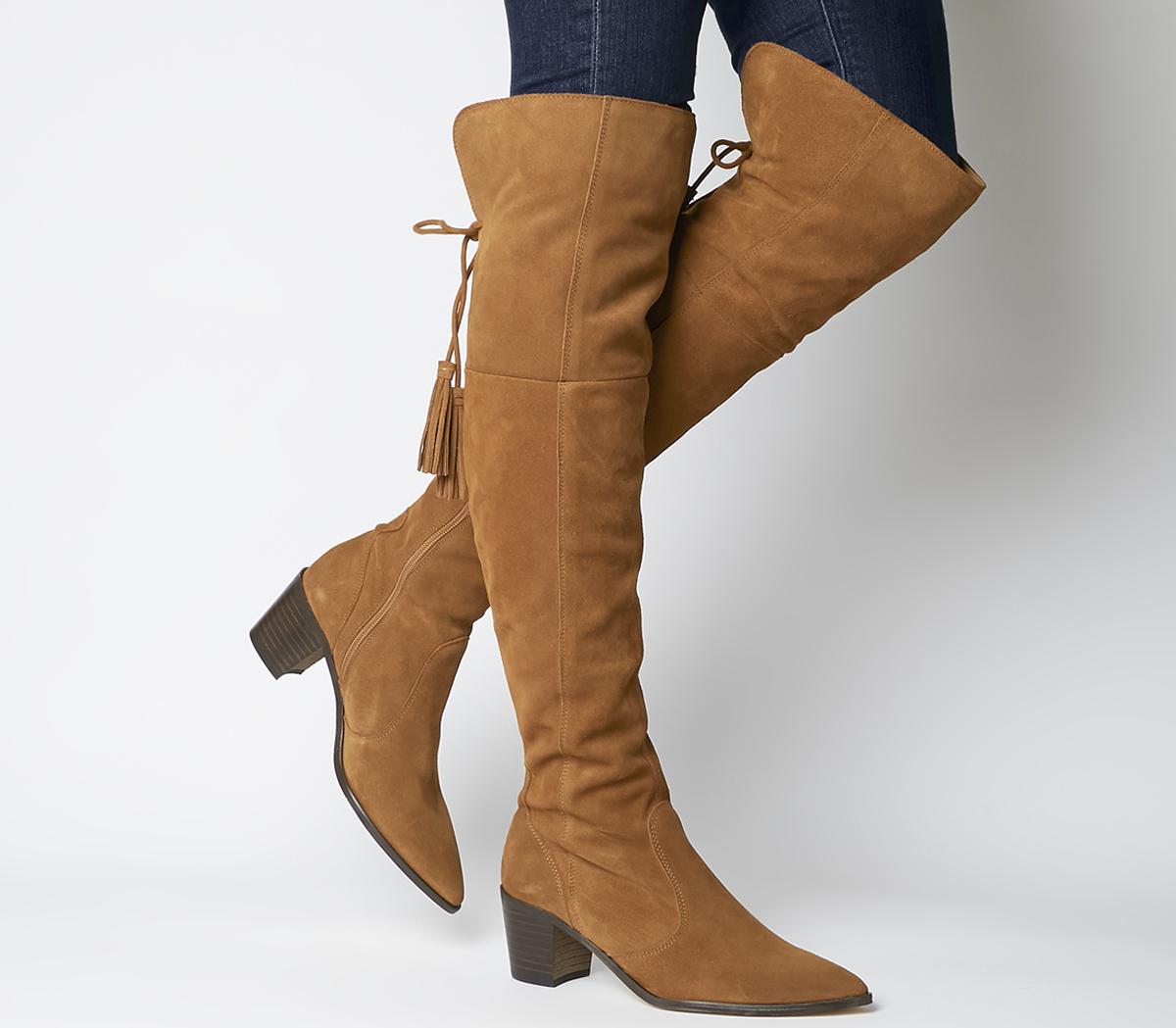 Womens Office Krescent Over The Knee Boots Tan Suede