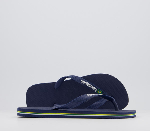 Mens Havaianas Brasil Logo Flip Flops Navy OFFCUTS SHOES by OFFICE